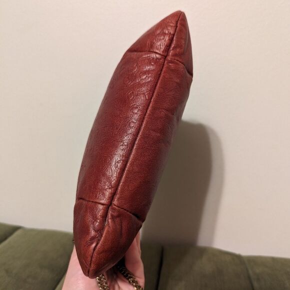 Vintage Ruth Saltz Shoulder Bag Retro 80s Burgundy Ostrich Leather Cougar Head - Picture 5 of 12